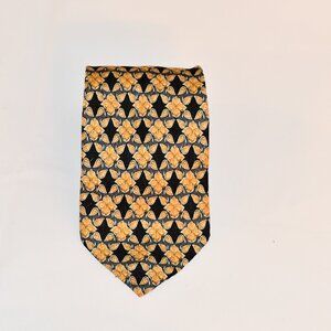 Valentino Silk Tie - Black & Gold Floral Pattern - Made in Italy
